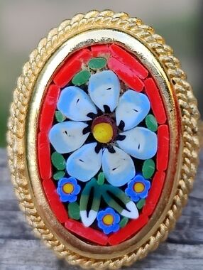 Vintage Italian Micromosaic Flower Ring